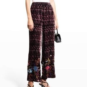 Johnny Was Silk Blend Floral Embroidered Ulla Wide Leg Pants (oversized)